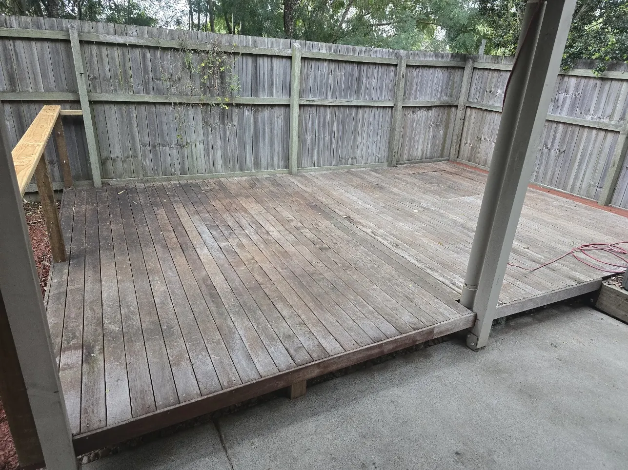 Before deck staining at a residential timber deck
